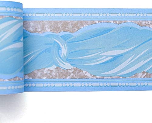 Livelynine Bordüre Selbstklebend für Badezimmer Dekor Floral Wand Bordüre Tapete Kinderzimmer Bordüre Selbstklebend Bordüren 10CM x 10M Blau Selbstklebende Bordüre Bad Selbstklebende Bordüre Küche