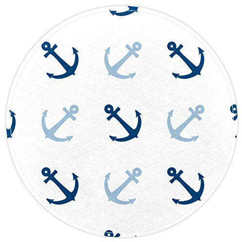 EZIOLY Badematte mit blauem Anker-Hintergrund, rutschfest, waschbar, rund, für Wohnzimmer, Schlafzimmer, Küche, Baby, Spielzimmer, 40 x 40 cm