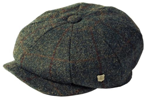 Failsworth Men's Harris Tweed Herringbone Carloway Newsboy Cap - Navy/Grey - 100% Wool - Classic Style - One Size Fits Most