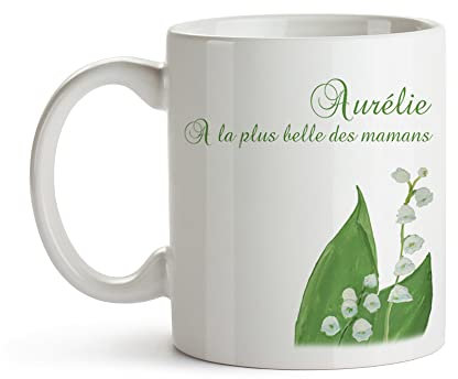 CADEAUX.COM - Mug Personnalisé En Céramique - Muguet/Message + Prénom - Résiste Au Micro-ondes Et Lave Vaisselle - Idée Cadeau Personnalisé
