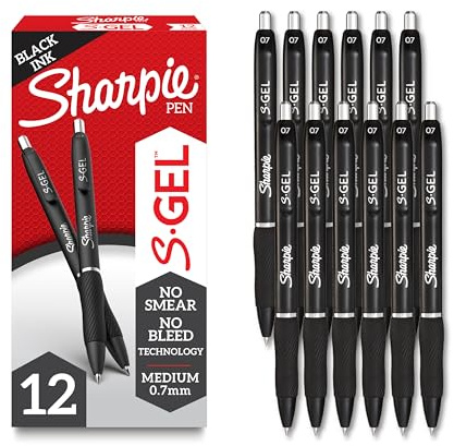 Sharpie S-Gel Gel Pens, Black Barrel, Medium Point (0.7mm), Black Gel Ink Pens, 12 Count - Home, Office, School, Journaling, Writing, Note-Taking, Teacher Supplies