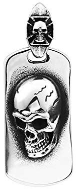 BlackAmazement 316L Edelstahl Anhänger Halskette Massiv 3D Totenkopf Dog Tag Platte Iron Cross Eisernes Kreuz Gold Silber schwarz Biker Heavy Metal Damen Herren (Farbe Silber - Anhänger mit Kette)