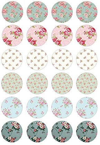 24 edible Vintage Floral style party decorations cake and cupcake toppers made from Icing on an iced sheet