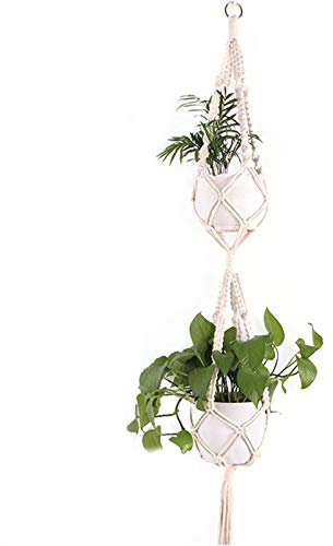 Colgador de Plantas de Macramé de Doble Capa Cuerda de Algodón Hecha a Mano Jardineras Colgantes Soporte para Macetas Soporte para Plantas Colgantes para Interior Jardín Al Aire