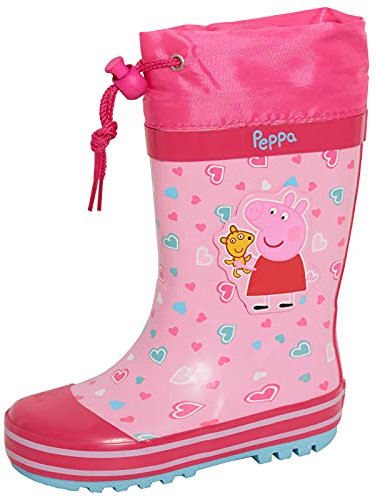 Peppa Pig - Stivali da pioggia in gomma Wellington, per bambine, con lacci, colore: rosa, rosa, 27 EU