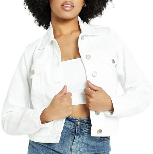 JMOJO Denim Jackets Women - 100% Cotton Trucker Casual Ladies Denim Jackets in Regular Fit & Plus Sizes with Waist Adjuster - Jackets for Women UK - Perfect for Beach Party Picnic Outing