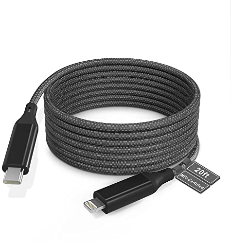 Bawanfa Extra Long USB C to Lightning Cable 20Ft/6M [Apple MFi Certified] iPhone Fast Charger Cable USB-C Power Delivery Fast Charging Cord 3A (max) for iPhone 13/12/11/XS/X/8, Black