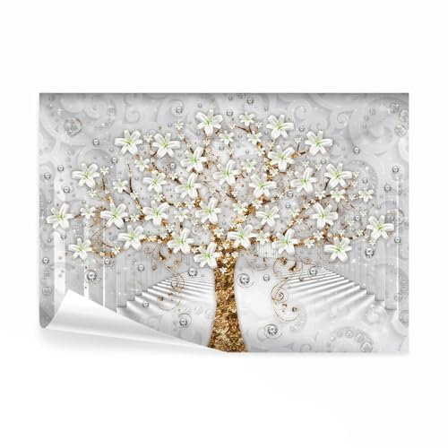 decomonkey Fototapete selbstklebend Blumen Baum 441x315 cm Selbstklebende Tapeten Wand Fototapeten Tapete Wandtapete klebend Klebefolie Gustav Klimt Lilien Ornament