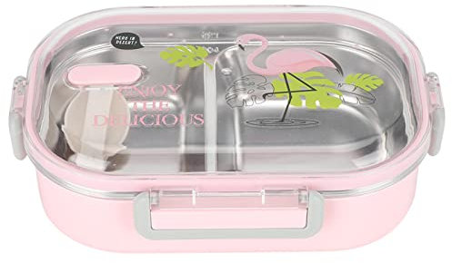 Tomotato 710ml Lunch Box, 2 Compartments Bento Box Lunch Container Portable Bento Box Stainless Steel Liner Safety Lunch Box for Adult Kids (Pink)