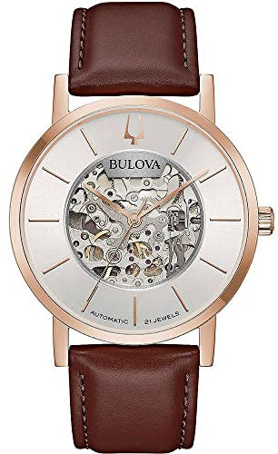 Bulova Herren Analog Automatik Uhr mit Leder Armband 97A172