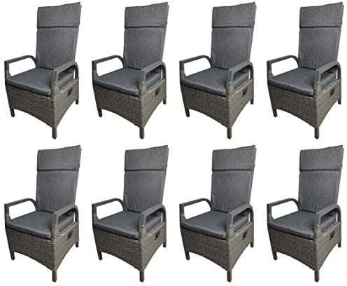 Gardissimo 8 x Aluminium Polyrattan Movesessel Rio, inklusive Auflage, mit sufenlos Verstellbarer Rückenlehne, absolut wetterfest/Sessel