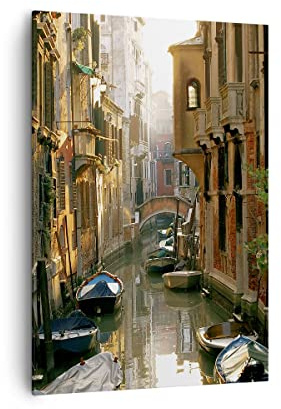 ARTTOR Leinwandbild 70x100 cm Wandbild Architektur Städte - 2532 | Venedig Brücke Wasser Vertikal Groß Wanddekoration Wohnzimmer Schlafzimmer Wandkunst Wanddeko Wand Kunstdruck Küche ARTTOR