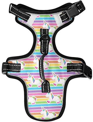 Naanle Einhorn Regenbogen Hundegeschirr mit Leine Clips No Pull Weich Gepolstert Mesh Weste Haustier Geschirr Reflektierend Verstellbare Weste für Hunde Welpen Katzen