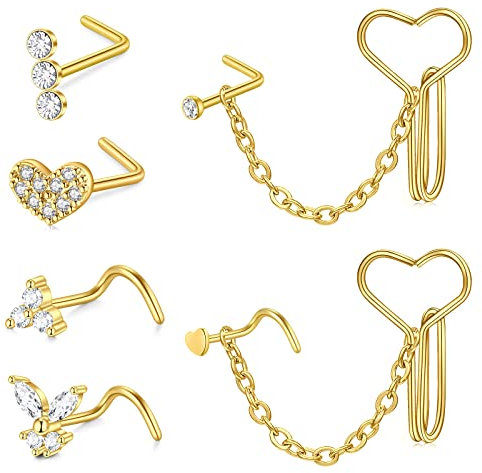 JFORYOU Nasenpiercing Ring Chirurgenstahl Nasenstecker mit Kette Nasenrücken Schmuck Zartes und trendiges Design