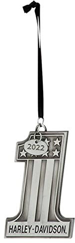 Harley-Davidson 2022 Pewter Embossed #1 Logo Hanging Holiday Ornament - Silver