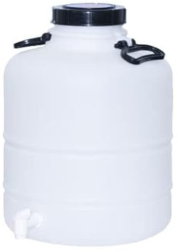 HELGUEFER - Bidon 30 Litros con Grifo Plástico | Bidon Redondo Apto para Uso Alimentario, Reutilizable | Garrafa Agua con Cierre Hermético, Cómoda, Fácil de Usar | Para Camping o Cocina