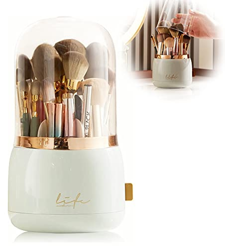 LOMUG Portatrucco Organizer, Rotante 360° Porta Pennelli Trucco con Coperchio Antipolvere Cosmetic Organizer Portapennelli da Trucco Chiuso Organizzatore per Bagno, Scrivania, Piano Di Lavoro
