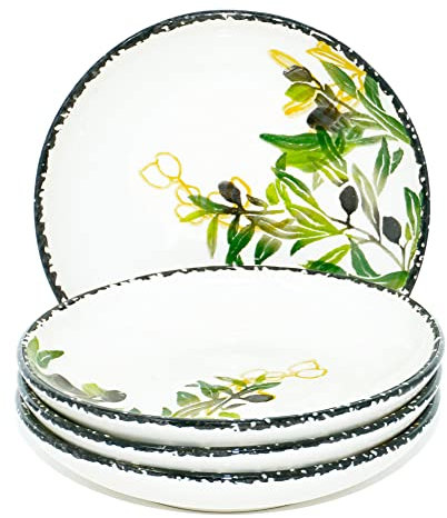 Lashuma Keramik Suppenteller tief Olive, Teller für Suppe rund 19 cm Ø