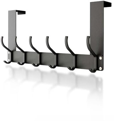 MOXTOYU Over The Door Hanger 12 Hooks Lightweight Easy Installation Over Door Coat Hooks Assembly-Free Over Door Hooks for Clothes Coat Towel Bag Robe Bathroom Black…