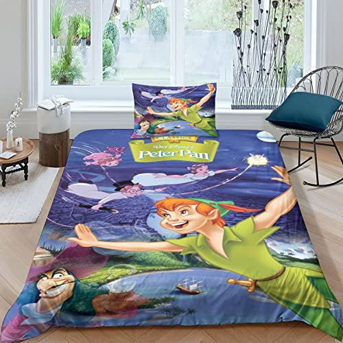 FGAITH Peter Pan Bettwäsche Bettbezug Set Für Mädchen Jungen Kinder Kinder 3D Animation Bettbezüge Set Betten Set Zimmer Dekor Bettwäsche Kollektion Single（135x200cm）