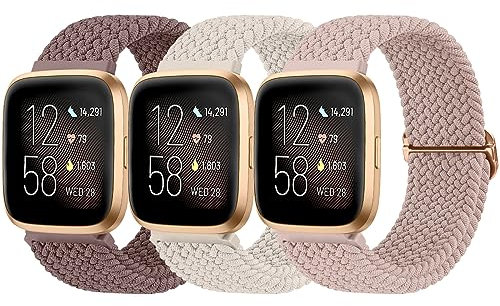 Wanme 3 Stück Armband für Fitbit Versa 2//Versa Lite/Versa SE Armband, Weiches Verstellbares Geflochtenes, Elastisches Nylon für Frauen und Männer
