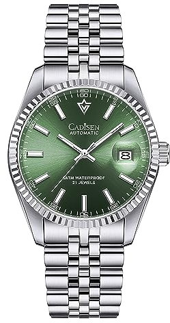 CADISEN 38MM Männer Automatische Mechanische Uhr Luxus AR Saphirglas Wasserdicht Edelstahl MIYOTA 8215 Reloj Hombre, 8053 Grün, Classic