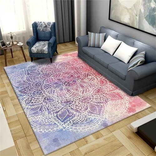 RUGMRZ Teppich Babyzimmer Spielteppich Lila und rosa große Blumenmuster Mädchen Zimmer Zubehör super weich Flachwebteppich Fußmatte Innen 160 x 220 cm