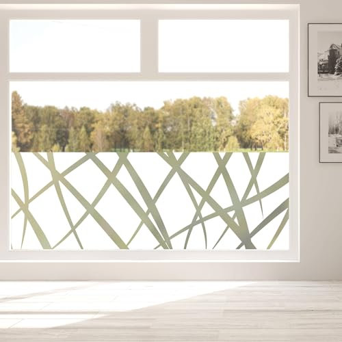 Wandtattoo Loft Sichtschutzfolie Fenster mit grauen Linien, Fensterfolie Blickdicht, Milchglasfolie Fenster, Fensterdeko Selbstklebende Folie, Fenster Dekoration, Sonnenschutz Fenster Klebefolie