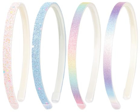 4 Stück Glitzer Haarreifen für Mädchen, Niedliche Rutschfeste Stirnbänder aus Kunststoff mit Zähnen Regenbogen-Bling Süße Harte Haarbänder Haarschmuck für kleine Mädchen