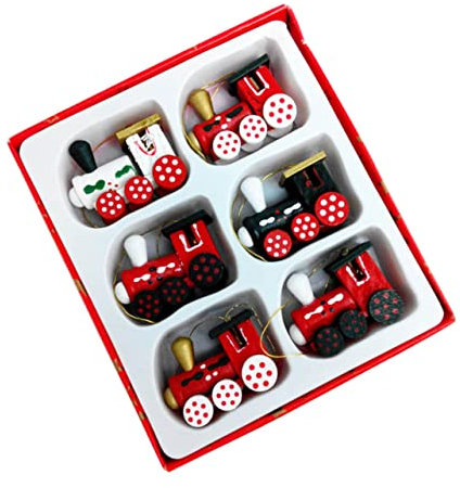 PRETYZOOM Weihnachtsdekorationsset 6-teilig Holzzug-Ornamente Handbemalt Dekorativer Weihnachtsbaumschmuck