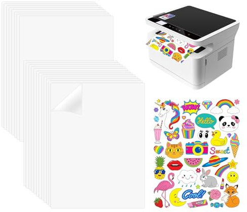 SUPRROW Stickerpapier zum Bedrucken, 30 A4 Selbstklebende Folien Bedrucken,Druckerpapier Transparent Wasserfest Bedruckbar Vinylfolie Inkjet,für Laserdrucker, Tintenstrahldrucker