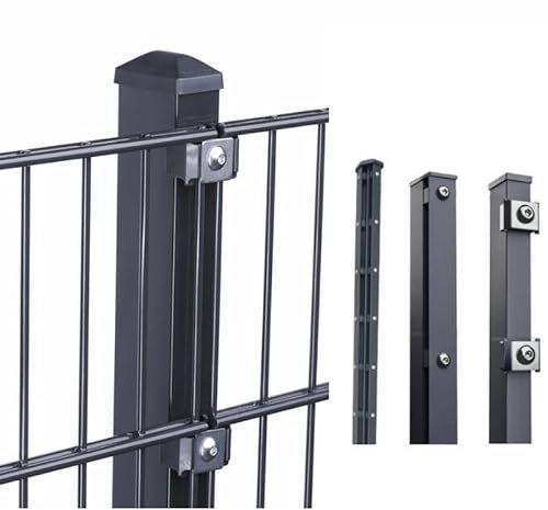 HORI® Doppelstabmattenzaun I Komplettset I wahlweise mit Eckpfosten – verschiedene Längen und Höhen I mit Abdeckschiene oder Klemmhalter I Anthrazit I Höhe 123 cm I Länge 2 m