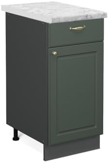 Vicco Küchenunterschrank Fame-Line, Grün-Gold Landhaus/Anthrazit, 40 cm, AP Marmor