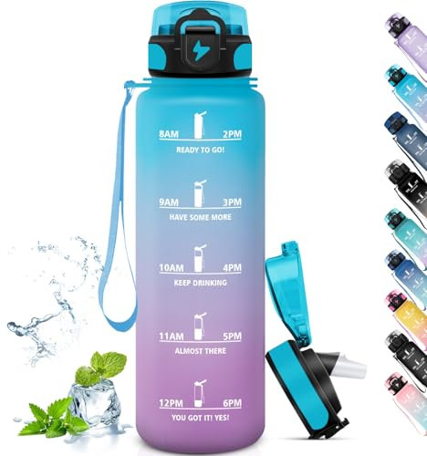 Grsta Gourde 1l, Gourde Sport pour Adulte, Gourde avec Paille Anti-Fuite, Gourde Motivation avec Slogan de Motivation, Gourdes de Camping et Randonnée, Facile à Nettoyer, pour Gym, Fitness, Cyclisme