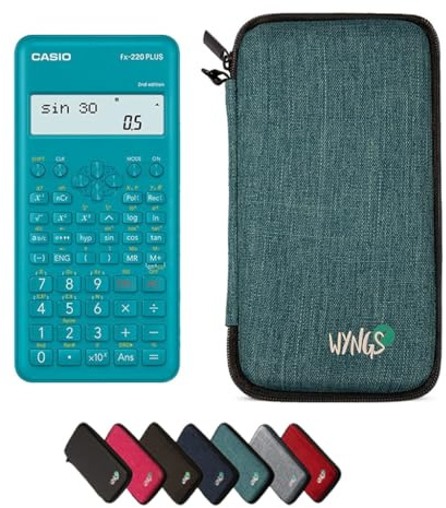 Casio fx-220 Plus 2nd Edition inkl. WYNGS Schutztasche Türkis - Wissenschaftlicher Taschenrechner - Basic Set
