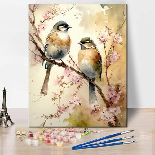 TISHIRON Couleur par numéros Couleur par numéro Adulte Couleur par numéros Kit Adulte Débutant Peinture Oiseau par numéro Kit de peinture acrylique Décoration murale 40 x 50 cm Cadeau d'art idéal pour
