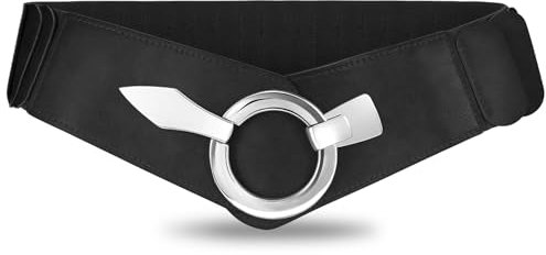 VOMELLI Breiter Elastischer Taillengürtel Damen - Vintage Stretchgürtel Hüftgürtel mit Silberschnalle für Kleid Schwarz S