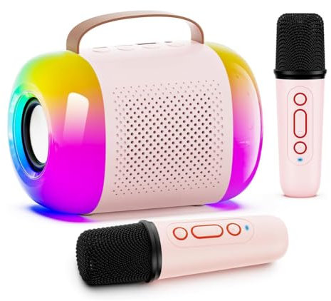 Yominerr Mini Karaoke Machine for Kids and Adults, Portable Bluetooth Speaker with 2 Wireless Microphones and LED Colorful Lights
