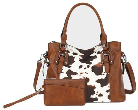 Aileese Damen-Handtaschen, weiches Leder, Retro-/Vintage-Designer-Griff oben, lässige Tasche, Damen-Schultertaschen, Stil 3, Braun, 2 Stück, 13 inches