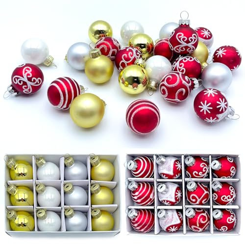 24 Stück Weihnachtskugeln Glas 3cm, Weihnachtsbaumschmuck Set, Christbaumkugeln, Weihnachtsbaum Deko Baubles, Weihnachtsdeko Innen Glaskugeln Ornamente, Weihnachtsbaumkugeln Glas Mit Aufbewahrung (B)