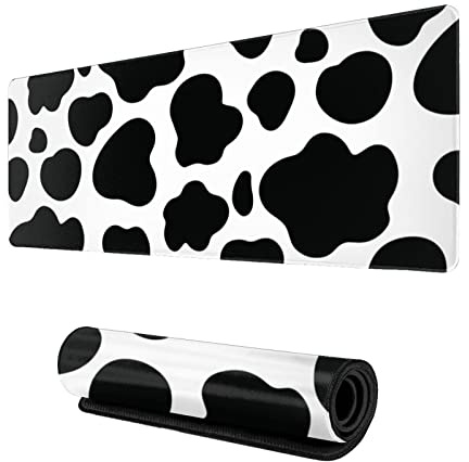 JIMOWANG Cow Print Extended Gaming Mouse Pad Large Desk Mat with Non-Slip Rubber Base Keyboard Mouse Mat Desk Pad for Work,Game,Office,Home 31.5 * 11.8 Inch