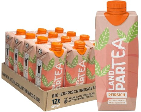LandparTEA Pfirsich Landpark - Bio Eistee mit Pfirsichgeschmack - 48 x 0,5 L im Tetra Pak - Ohne Kohlensäure - To Go - Pfandfrei