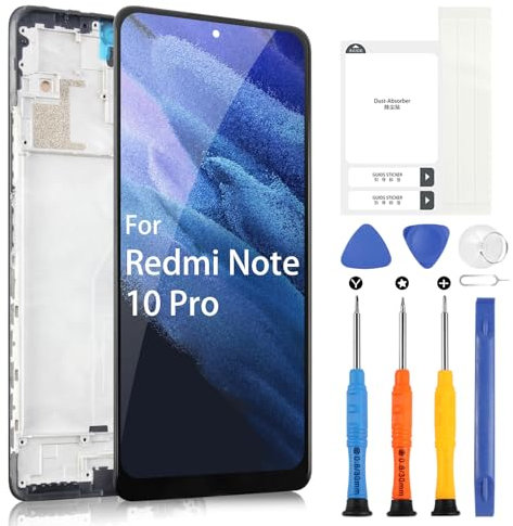 Pantalla LCD para Xiaomi Redmi Note 10 Pro Pantalla para Redmi Note 10 Pro M2101K6G M2101K6R Touch Screen Digitizer Full Assembly con kit de reparación (6,67, negro con marco)