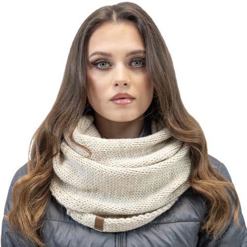 VIVISENCE Loop Schal Strick Zweimal Gefaltet Ideal Wärm Für Wintertage 7103, Hellbeige,Einheitsgröße