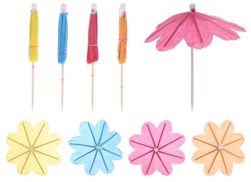 sourcing map 24 Pcs Floral Drink Umbrellas Cocktail,3.9 Inch Cocktail Picks Toothpicks Colorful Mini Paper Umbrellas for Drinks Cupcake Beach Party Decorations