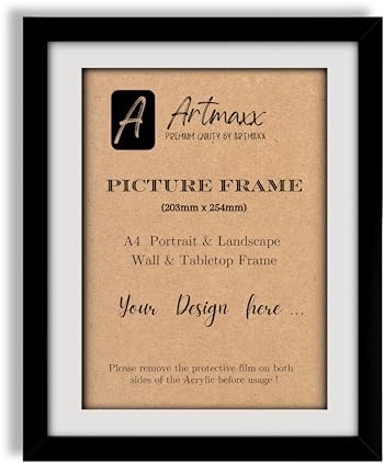 Artmaxx 8x10 Black Photo Frame, for Table Top or Wall Mount, Transparent, Non-breaking Acrylic Glass Front, Solid Wood