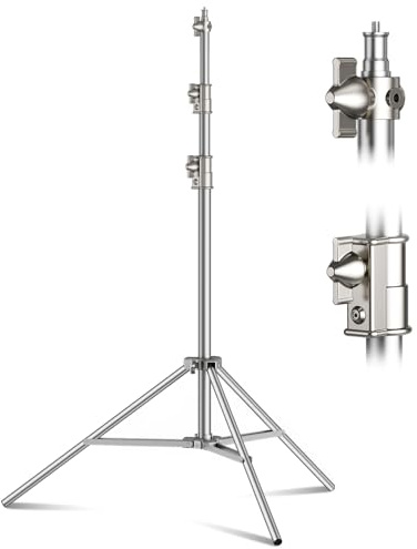 2.5m Stainless Steel Light Stand, Heavy Duty Photography Tripod Stand with 1/4 to 3/8 Inch Screw Adapter for Strobe Light, LED Video Light, Ring Light,