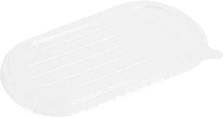 Fiesta Recyclable PET Lids for Bagasse Oval Containers 100 Pack - Plastic Covers for Food, Bowls Lids for Kitchen Storage HW630 | Locks in freshness to prevent food waste, while stackable design saves valuable shelf space in busy commercial kitchens.