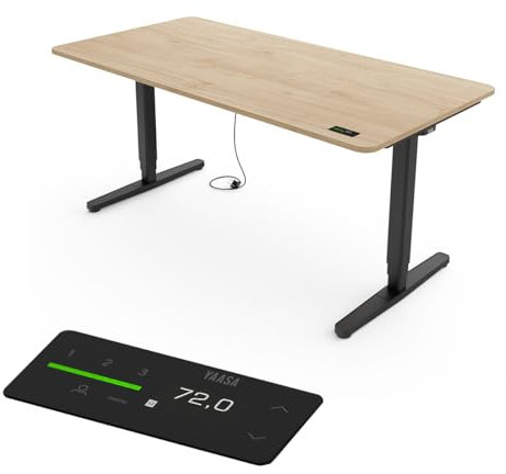 Yaasa Desk Pro Elektrisch Höhenverstellbarer Schreibtisch Eiche hell/Schwarz 160 x 80 cm – Ergonomischer Schreibtisch mit Abgerundeter Tischplatte & ErgoTouch-Display – Traglast 120 kg