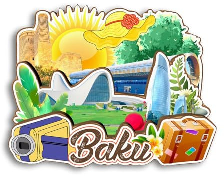 Quwsne Kühlschrankmagnet Baku Aserbaidschan Kühlschrankmagnet Stadt Reise Souvenirs Touristengeschenke 3D klassische Sehenswürdigkeiten handgefertigt Handwerk Heimdekoration -2705